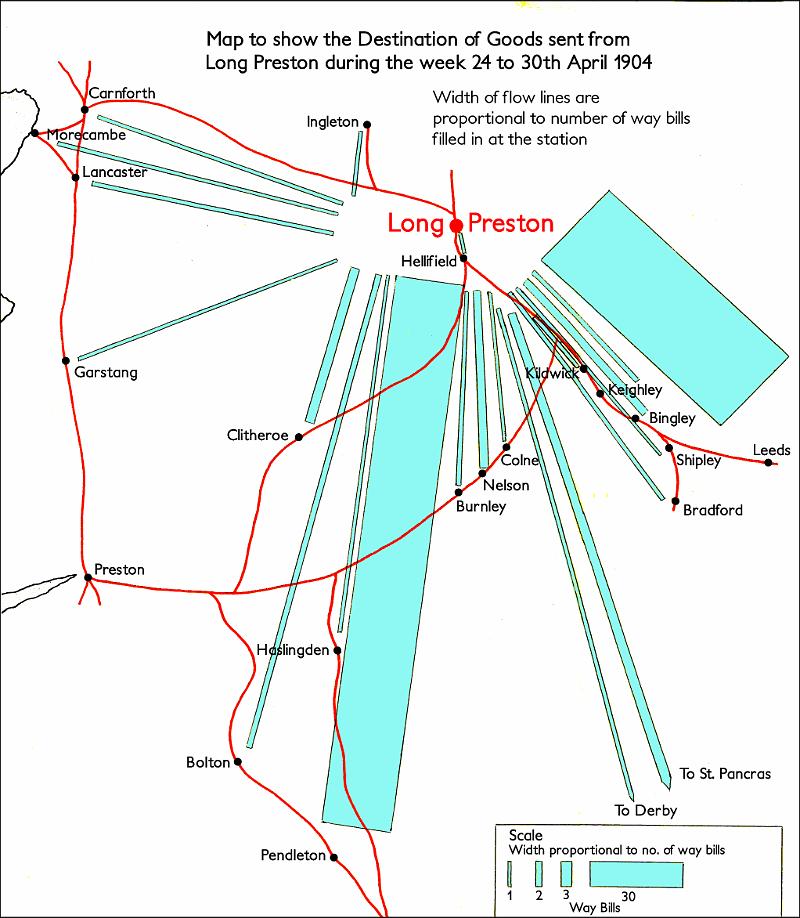 Map showing Destination of Goods.jpg - Map showing Destination of Goods from Long Preston, during one week in October 1904